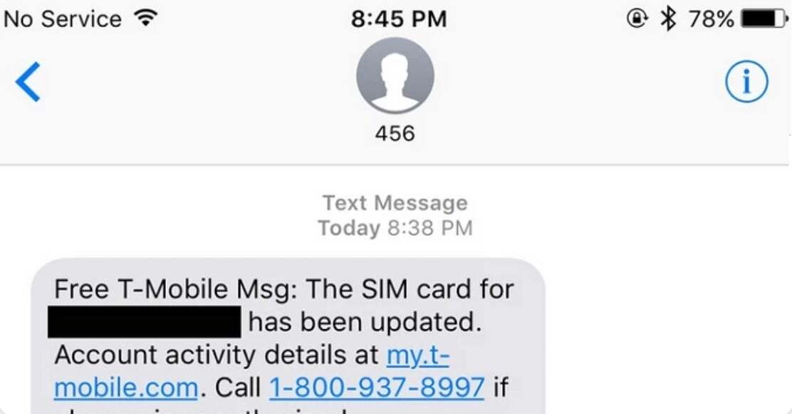 Wenn Sie eine SMS wie diese erhalten, aber keine neue SIM-Karte angefordert haben, rufen Sie sofort Ihren Mobilfunkanbieter an – der T-Mobile-Abonnent entgeht knapp einem SIM-Swap-Betrug