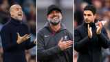 Manchester City-Trainer Pep Guardiola, Liverpool-Trainer Jürgen Klopp und Arsenal-Trainer Mikel Arteta
