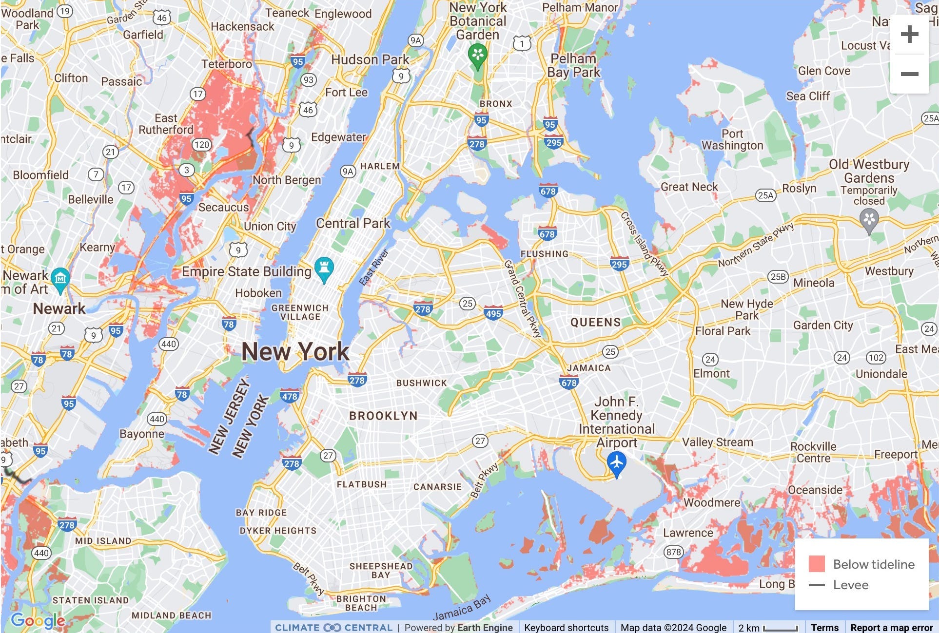 Karte des Meeresspiegelanstiegs in NYC