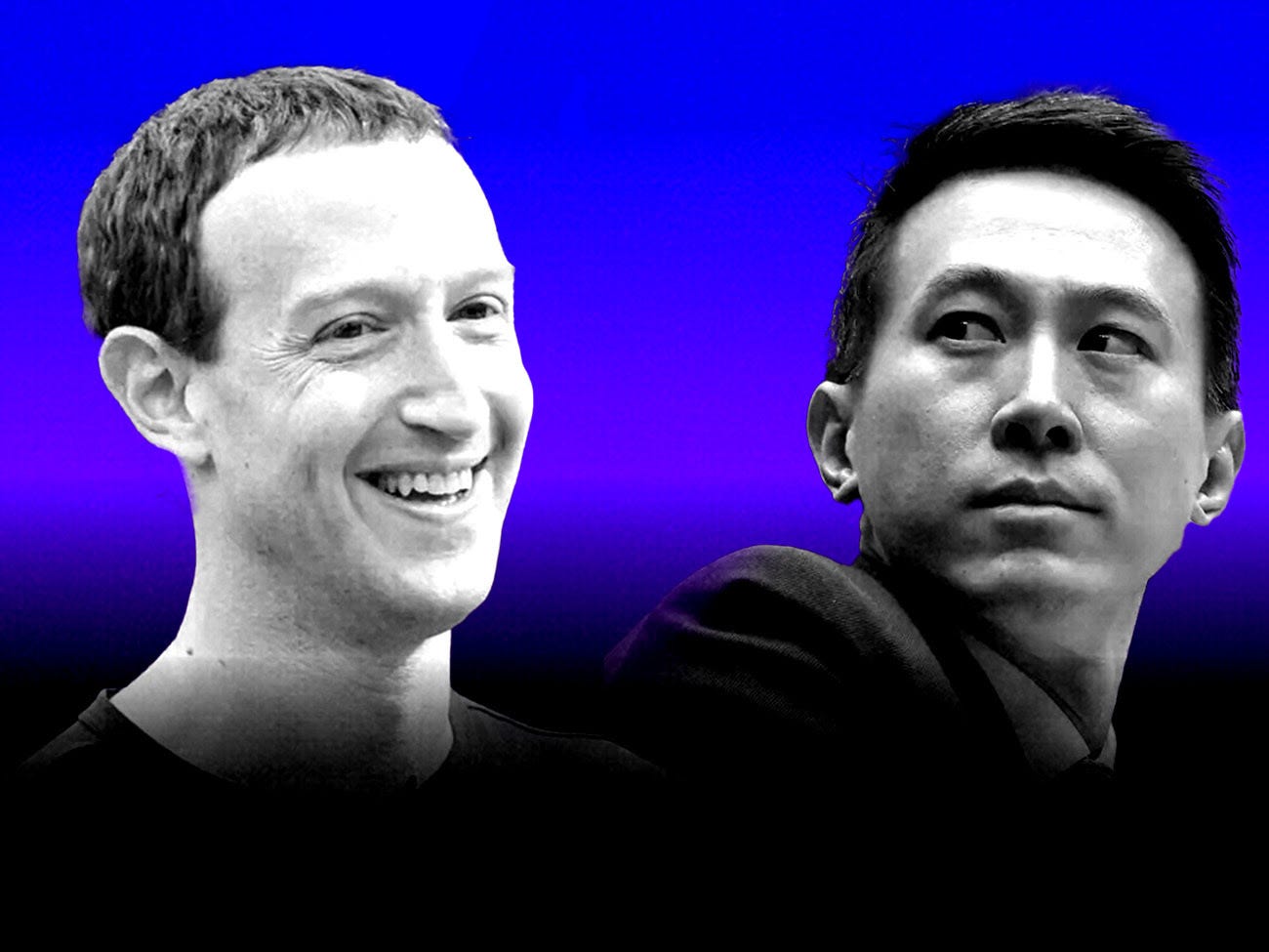 Meta-CEO Mark Zuckerberg (links);  TikTok-CEO Shou Chew (rechts).