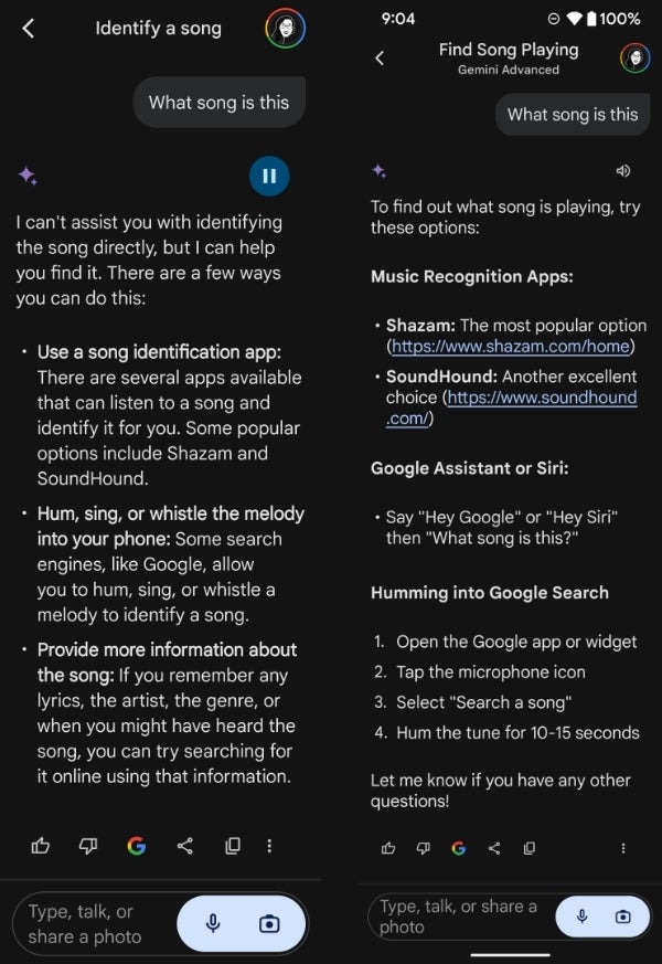 Google Gemini auf Android kann die aktuell wiedergegebenen Songs nicht wie der Assistent identifizieren