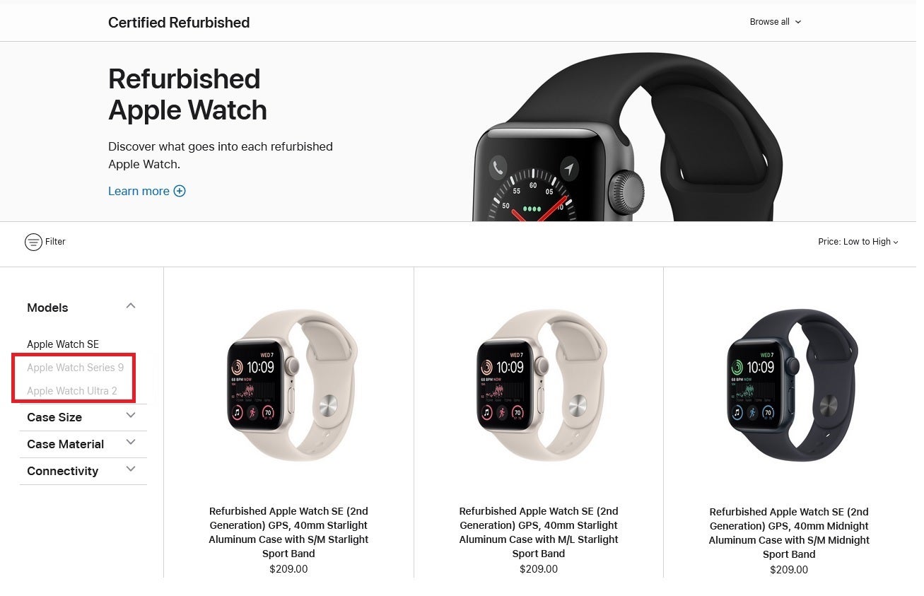 Ausgegraute Namen der Apple Watch Series 9 und Ultra 2 weisen darauf hin, dass generalüberholte Versionen dieser Modelle in die USA kommen – generalüberholte Modelle der Apple Watch Series 9 und Apple Watch Ultra 2 werden bald in den USA verkauft