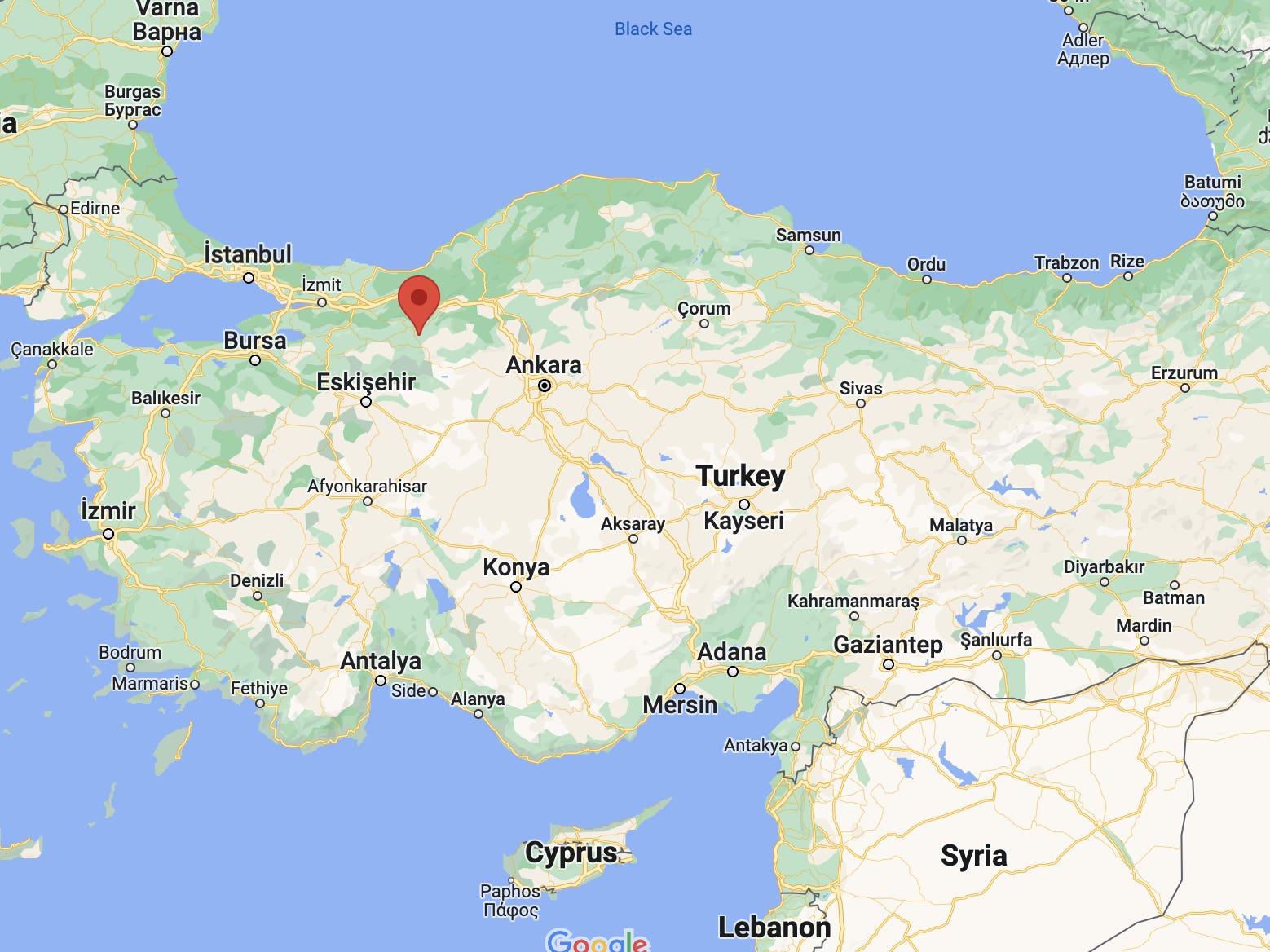 Ein roter Punkt markiert Mudurnu, Türkei.