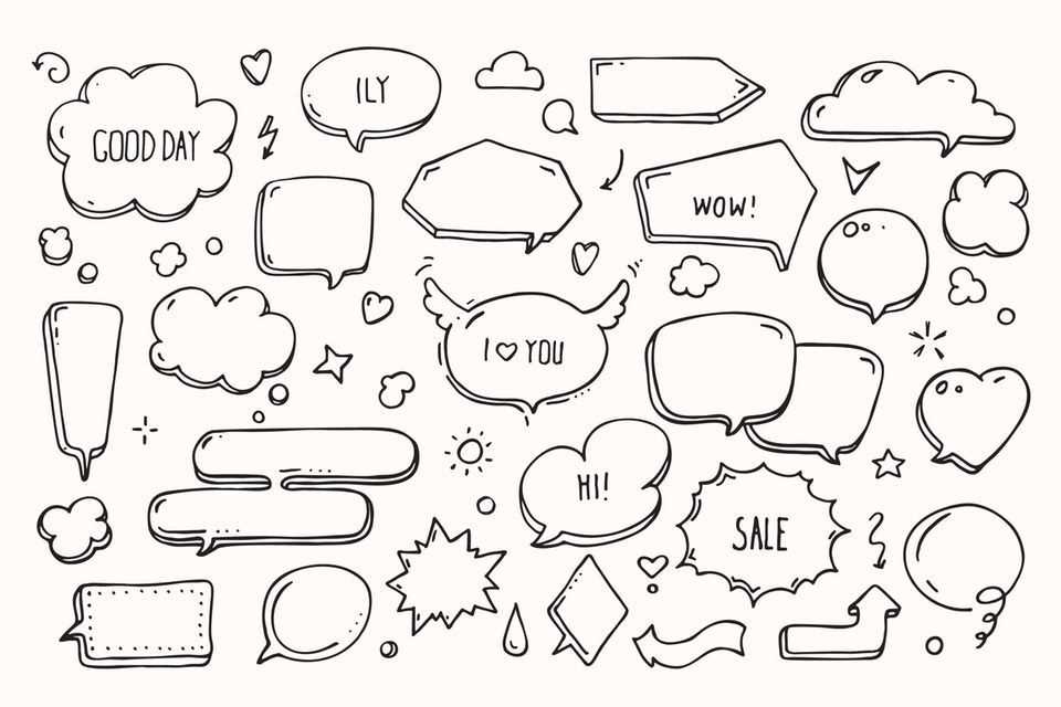 Drawing doodles: hand-drawn speech bubbles