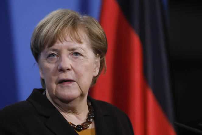 German Chancellor Angela Merkel after a video conference with European leaders in Berlin on March 30.