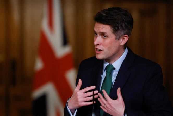 UK Education Minister Gavin Williamson on February 24 at a virtual press conference at 10 Downing Street in London.