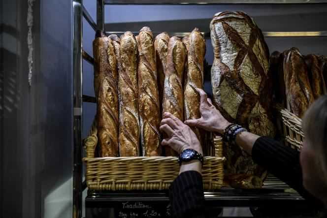 The traditional baguettes of Taieb Sahal, from the bakery Les saveurs de Pierre Demours, in Paris in March 2020.