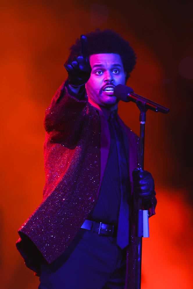 The Weeknd onstage during the Super Bowl in Tampa, Florida on February 7, 2021.