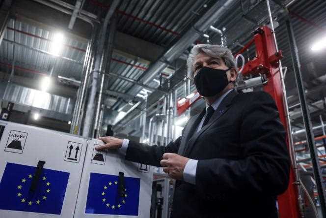 The European Commissioner for the Internal Market, Thierry Breton, at the Pfizer factory in Puurs, Belgium, on February 22, 2021.