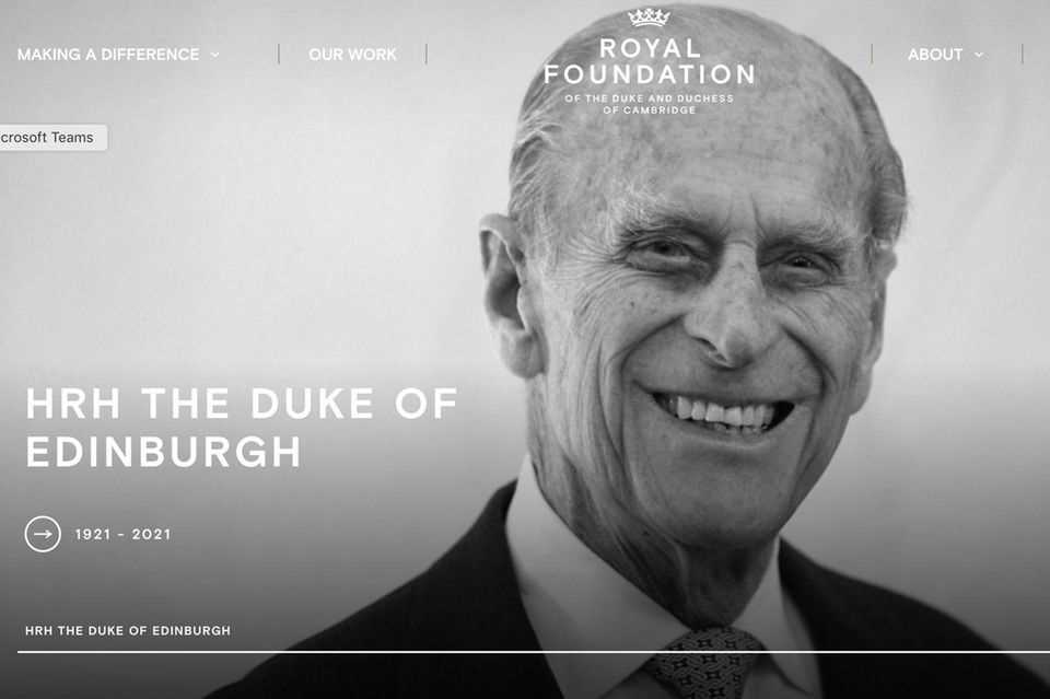 The Royal Foundation's homepage is dedicated to Prince Philip