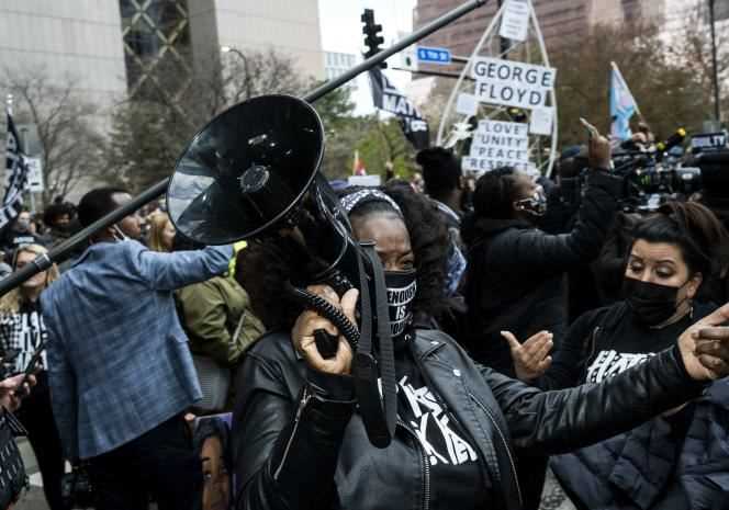 Protesters react to the announcement of the verdict in Minneapolis.