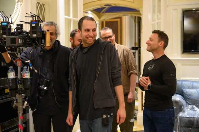 Brandon Cronenberg (center) on the set of 