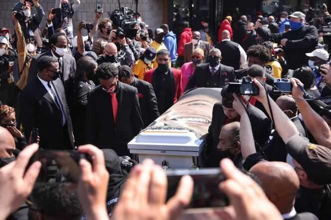 Daunte Wright's coffin in front of the Shiloh Temple International, April 22, 2021, in Minneapolis, Minnesota.