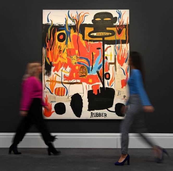 “Rubber” (1985), by American artist Jean-Michel Basquiat, at a contemporary art auction organized by Sotheby's, in London, February 7, 2020.