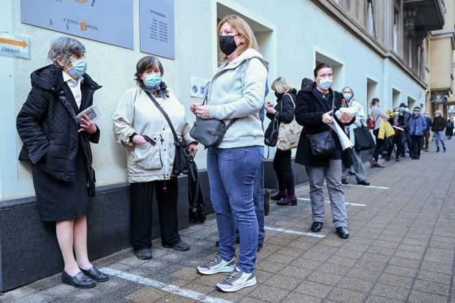 People await their first dose of the Chinese Covid-19 vaccine in Budapest on February 25.