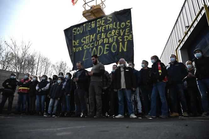 SAM employees during a demonstration in Decazeville, in Aveyron, March 10, 2021.
