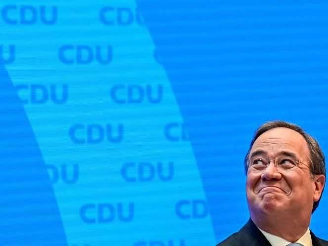 Christian Democratic Union (CDU) party leader Armin Laschet at a press conference at CDU headquarters in Berlin on April 20.