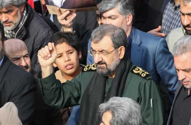 The former commander of the Revolutionary Guards, Mohsen Rezai, participates in a demonstration in Tehran on January 3, 2020, following the American bombing that caused the death of General Qassem Soleimani in Baghdad.