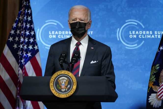 Joe Biden at his climate summit on Thursday, April 22, 2021.