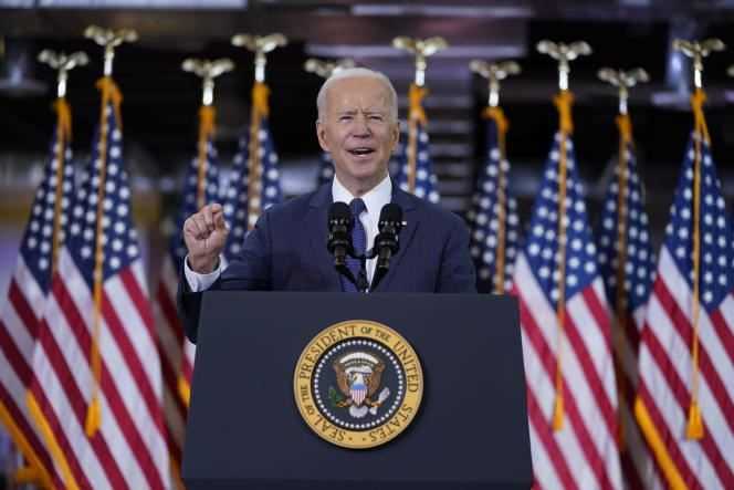 US President Joe Biden gives a speech at the Carpenters Center in Pittsburg on March 31.