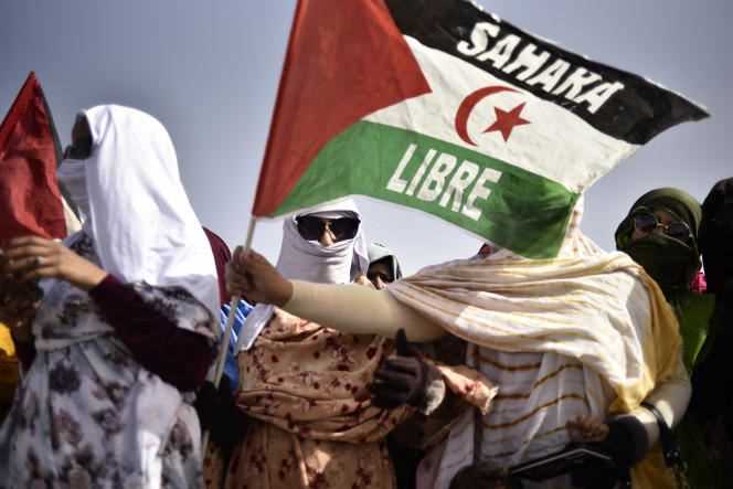 Women take part in the celebrations marking the 45th anniversary of the declaration of the Sahrawi Arab Democratic Republic (SADR), in a refugee camp on the outskirts of the town of Tindouf, in southwestern Algeria, on February 27, 2021 .