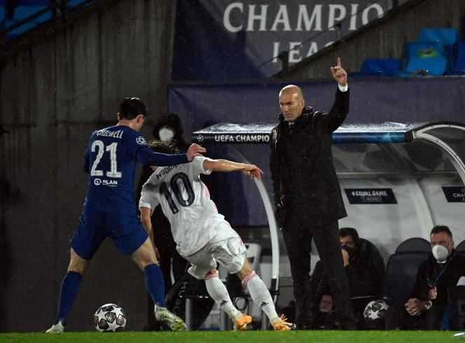 French Real Madrid coach Zinedine Zidane in the Champions League semi-final at the Alfredo di Stefano stadium in Valdebebas, on the outskirts of Madrid, on April 27.