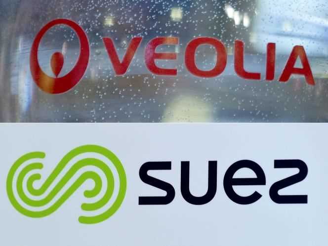 Logos of the two champions of water and waste, the first of which, Veolia, launched on February 7, 2021 a hostile takeover bid against the second, Suez.
