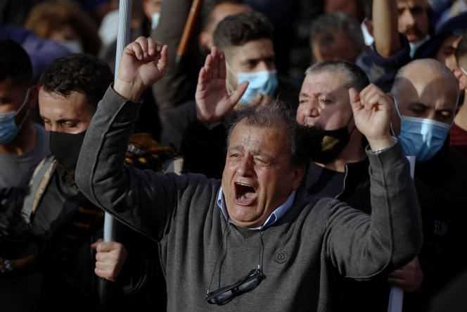During a demonstration against the Lebanese government, near the presidential palace in Baabda, south of Beirut, on March 27, 2021.