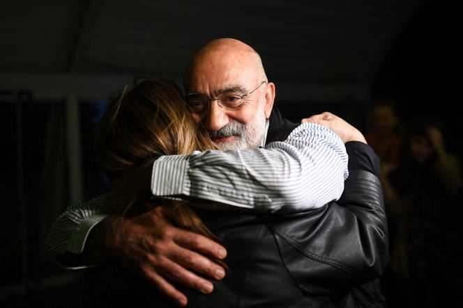 Journalist and writer Ahmet Altan embraces his friends following his release on November 4, 2019.