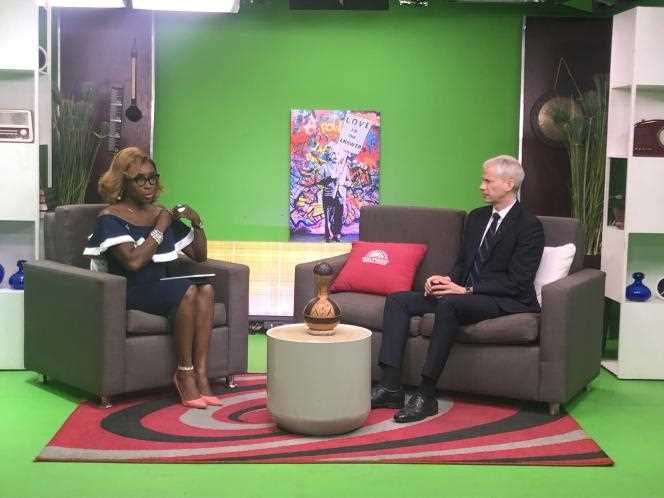 French Minister Franck Riester during an interview on the Nigerian channel Wazobia TV.