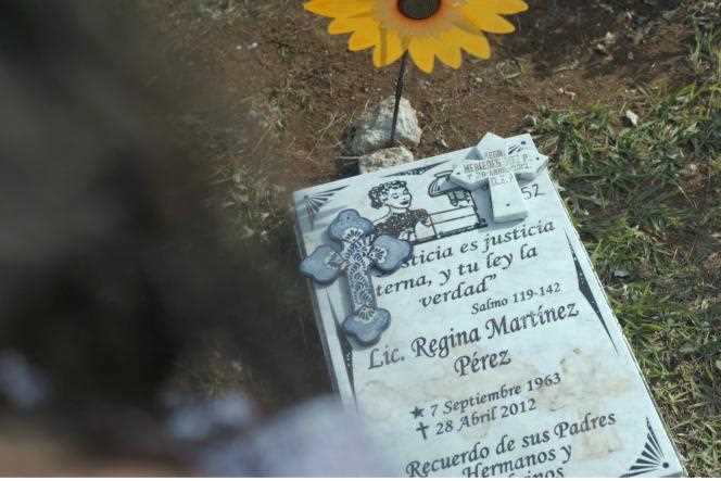 Regina Martínez's grave.  The journalist, who worked for the Mexican weekly 
