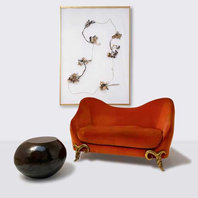 “Galet”, by Armelle Benoit;  Corbini sofa, by Garouste & Bonetti and “ElapsedTime Paris Coronavirus I”, by Daniela Busarello.  They were part of the online exhibition “The French Savoir-Faire!  », On Artsy.