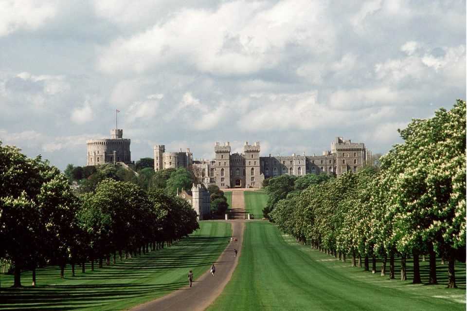 Windsor Castle.  Its origins go back to the time of William the Conqueror.  Today it is Queen Elizabeth's weekend home. 
