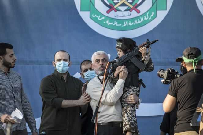 Yahya Sinouar, during the ceremony honoring the fighters killed by the Israeli strikes, organized by Hamas at the Yarmouk stadium in Gaza, on May 24, 2021.