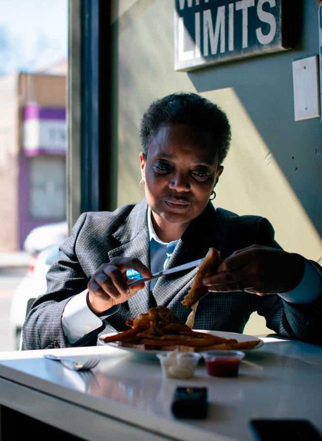 Chicago Mayor Lori Lightfoot at a restaurant in the city during the election campaign.