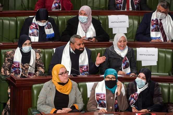 Members of the Ennahda party at the Assembly of People's Representatives, in Tunis, January 26, 2021.