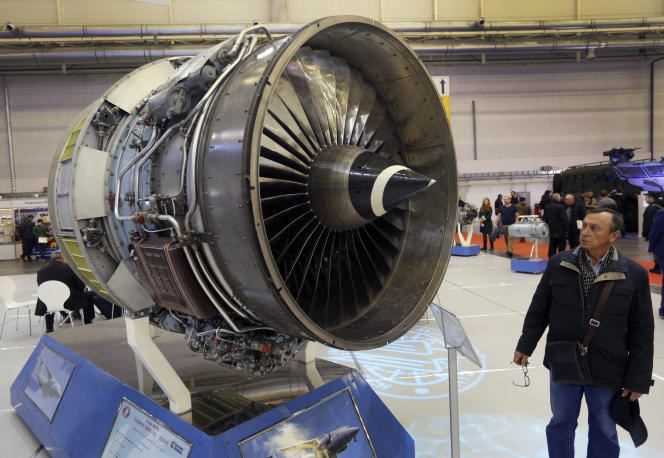 A turbojet for cargo planes manufactured by Ukrainian manufacturer Motor Sich at an international arms exhibition in Kiev on October 11, 2017.