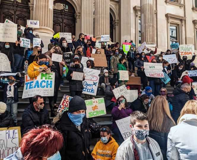 Rally to reopen schools in Manhattan, New York, March 13, 2021.