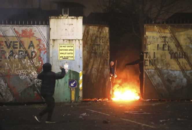 Clashes between Nationalists and Loyalists at the Peace Wall on Lanark Way, West Belfast, Northern Ireland, April 7, 2021.