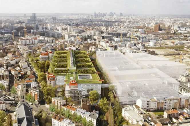 View of the future CHU Saint ‐ Ouen Grand Paris ‐ Nord, in Saint ‐ Ouen (Seine-Saint-Denis), designed by Renzo Piano Building Workshop and Brunet Saunier Architecture.