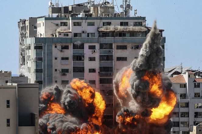 Israeli strike on the Al-Jalaa building that housed the offices of Al-Jazeera and the Associated Press in Gaza City, May 15, 2021.
