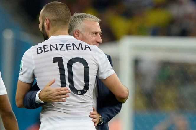 Didier Deschamps and Karim Benzema during the FIFA World Cup at the Maracana stadium in Rio de Janeiro, in June 2014.