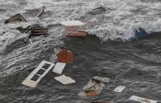 Debris floats on the ocean surface near the San Diego coast after a smuggler boat sank on Sunday, May 2.