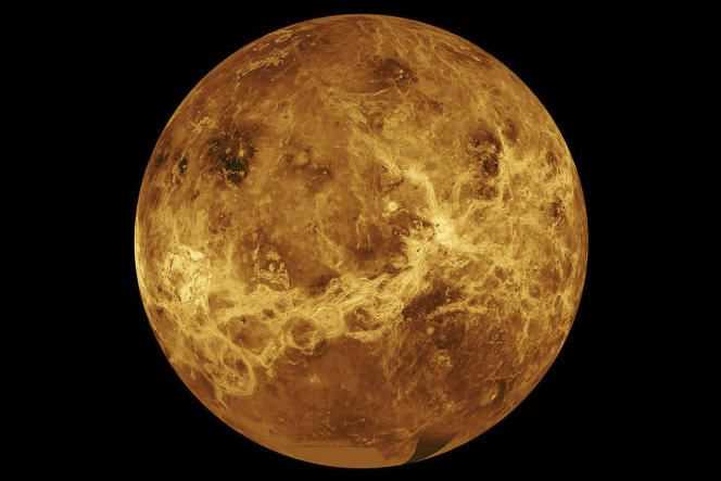 Image of the planet Venus taken with data from the Magellan spacecraft and Pioneer Venus Orbiter.