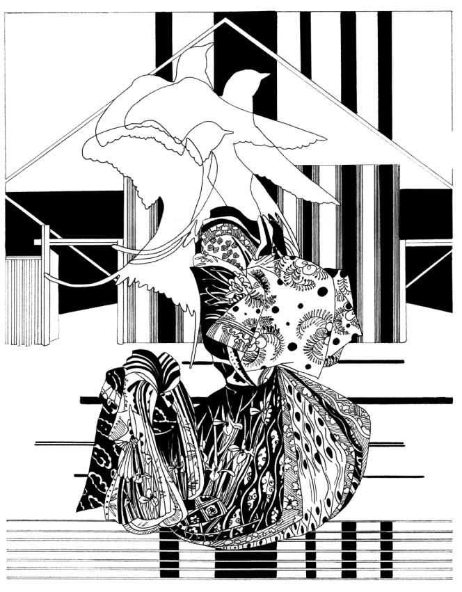“Illusion of you # 4”, 2020, by Chourouk Hriech, Indian ink on Arches paper, exhibited at the Anne-Sarah Bénichou gallery.