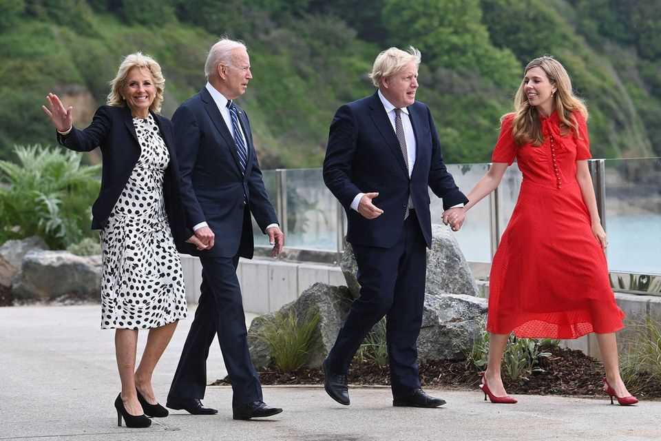 Jill and Joe Biden meet with Boris Johnson and his wife Carrie. 