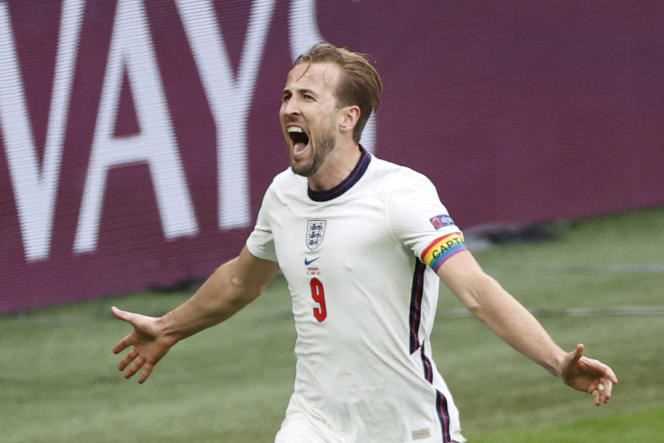 Harry Kane celebrates his goal against Mannschaft at Wembley Stadium in London on Tuesday 29 June.