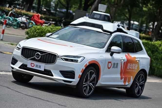 An autonomous taxi Didi, being tested in the streets of Shanghai (China), July 22, 2020.