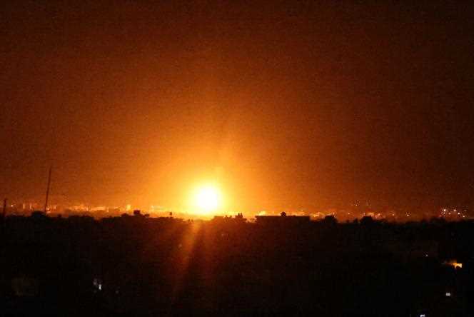 Explosions in Khan Younes, southern Gaza Strip, as Israeli forces bombard the Palestinian enclave in early June 16, 2021.