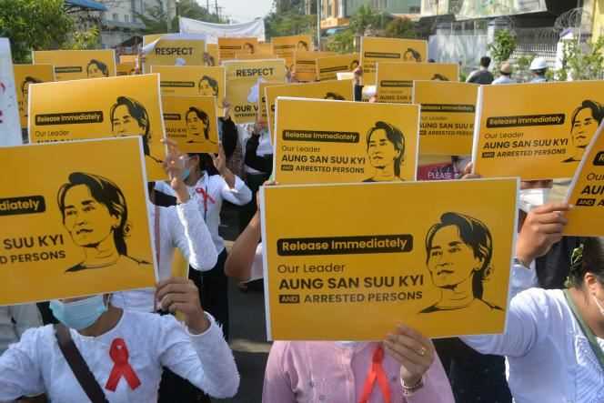 Demonstration by teachers against the military junta, February 17, 2021, in Naypyidaw, Burma.
